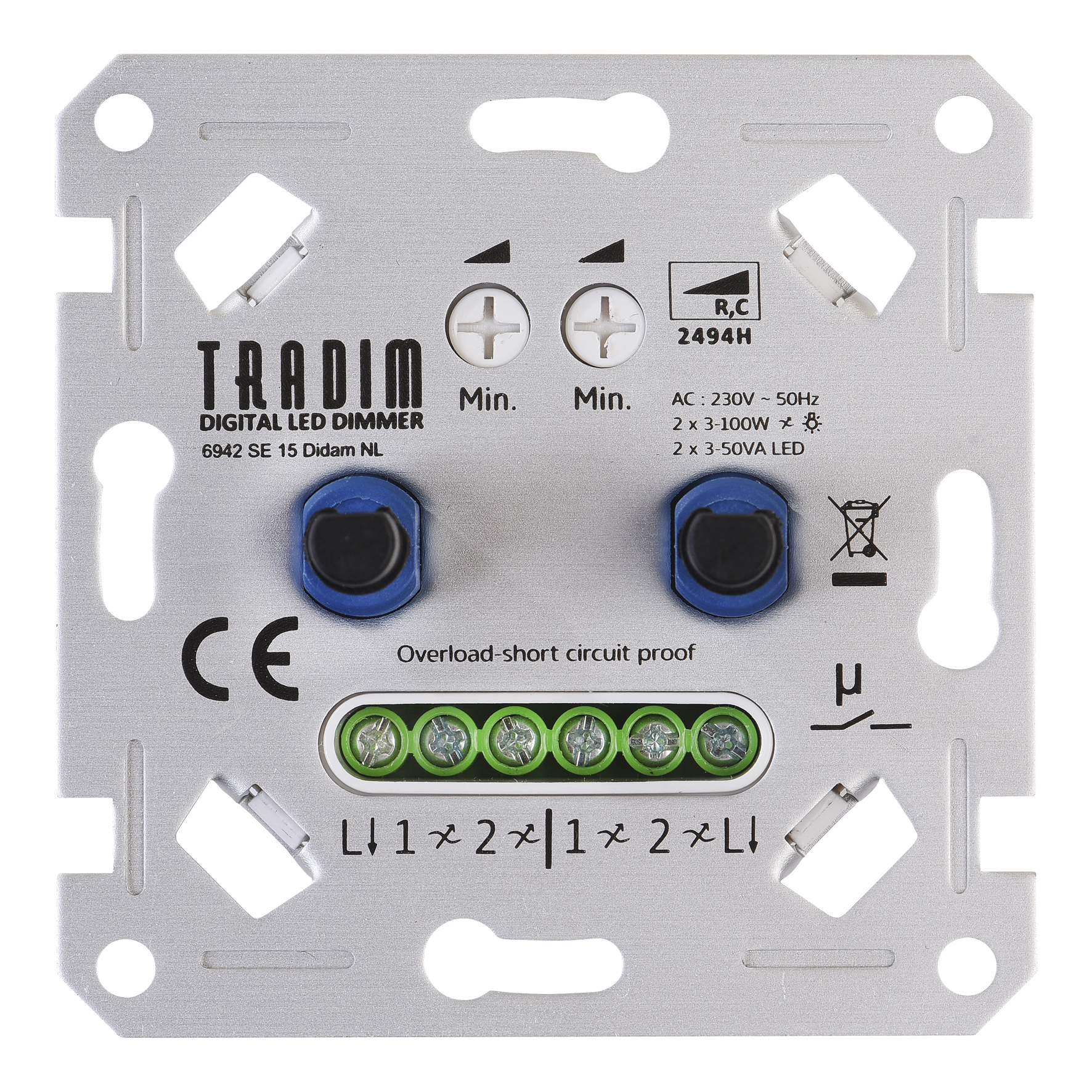 Tradim 2494H Tronic Duo Dimmer LED 2 x 1-100W