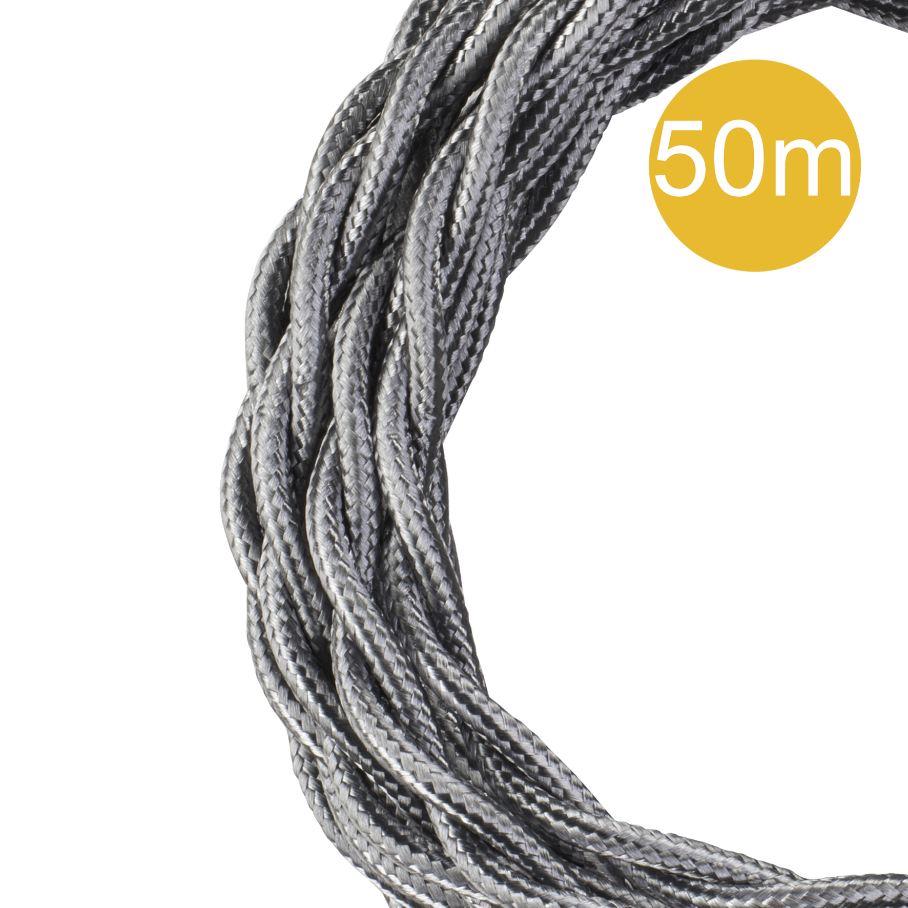 Textile Cable Twisted 3C 50M Silver