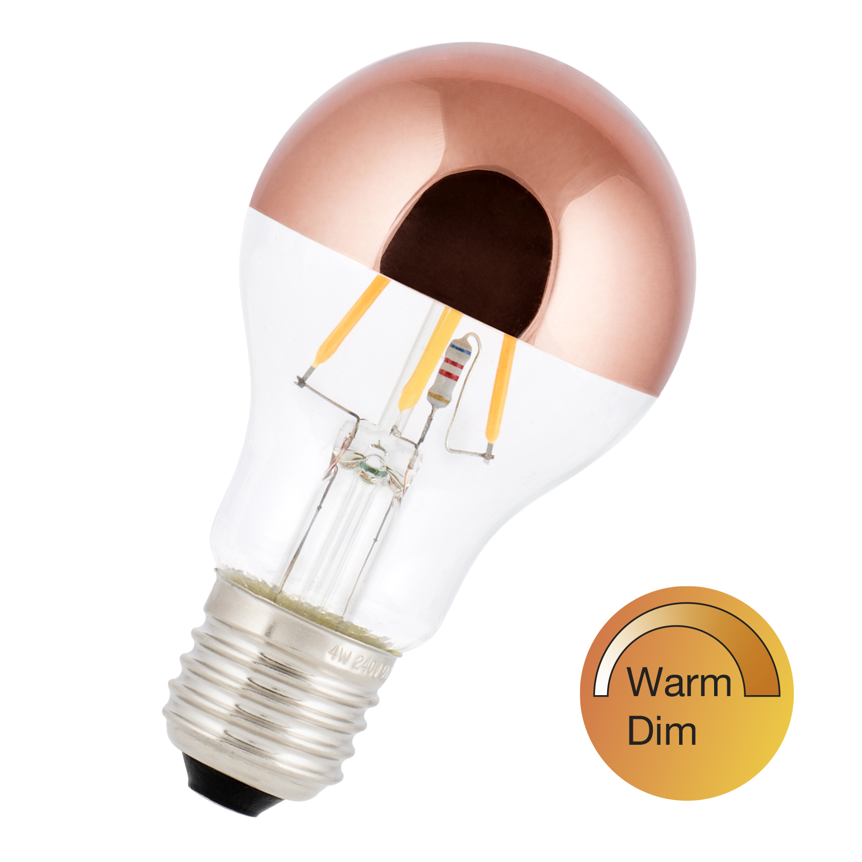 LED FIL WarmDim A60 E27 4W 3000-2200K Calotte Or Rose